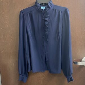 Cece Navy Ruffle Blouse